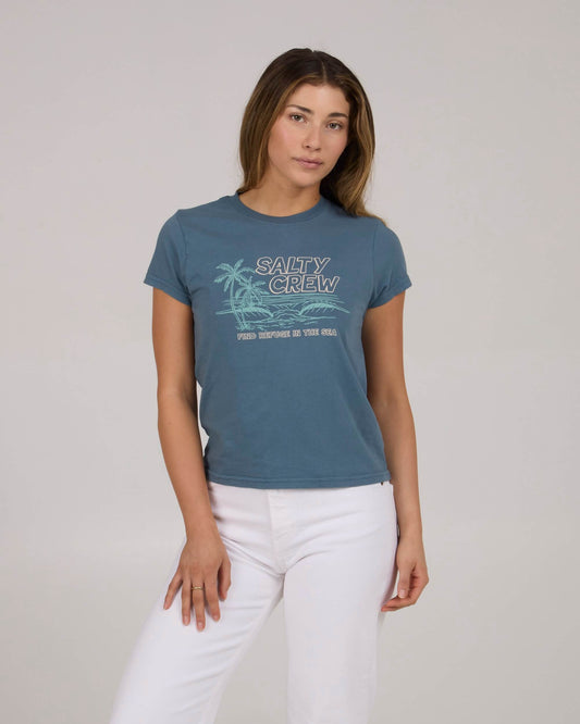 Salty crew T-SHIRTS S/S A Frame Modern Tee - Fin Blue in Fin Blue