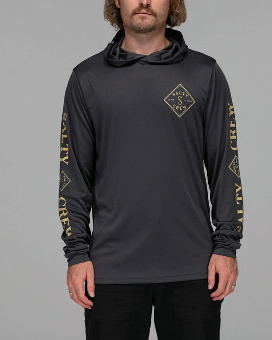 Salty crew SUN PROTECTION Tippet Hood Sunshirt - Charcoal Upf 50+ in Charcoal