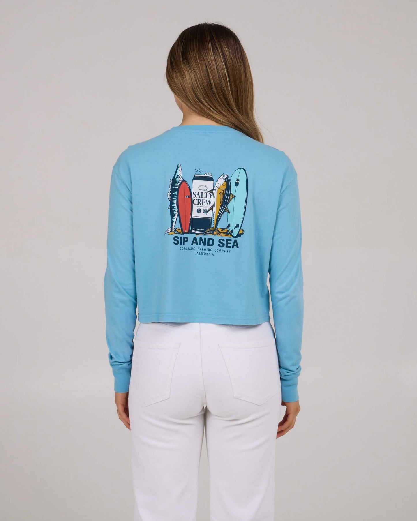 Salty crew T-SHIRTS L/S Sip & Sea L/S Crop - Lagoon Blue in LAGOON BLUE