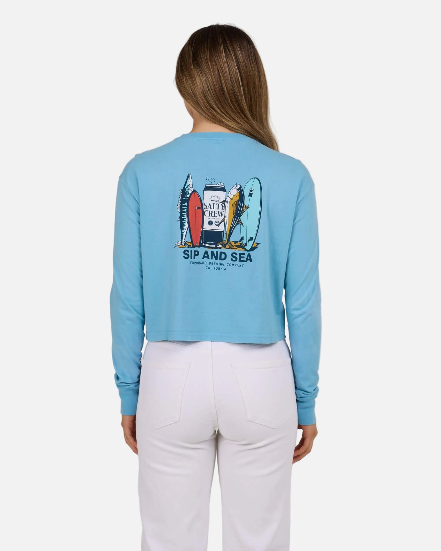 Salty crew T-SHIRTS L/S Sip & Sea L/S Crop - Lagoon Blue in LAGOON BLUE