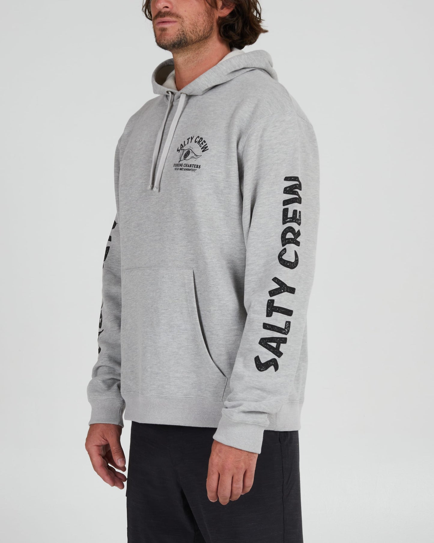Salty crew FLEECE FISHING CHARTERS HOODED FLEECE - Heather Grey in Heather Grey