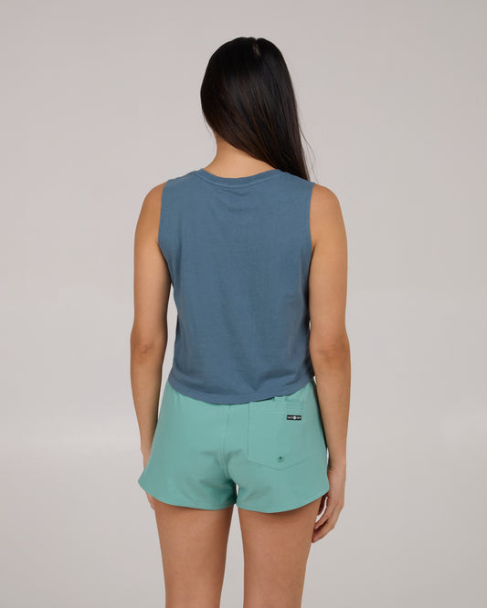 Queen Palm Cropped Tank - Fin Blue