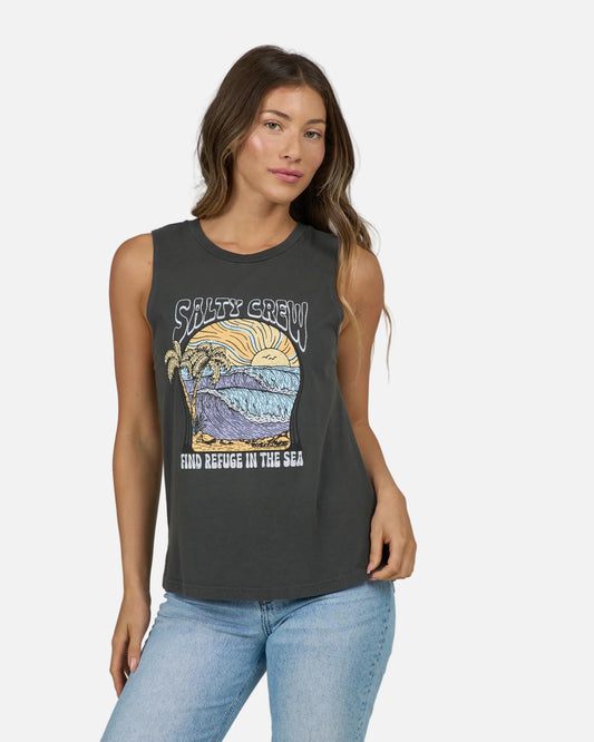 Keyhole Muscle Tank - Charcoal