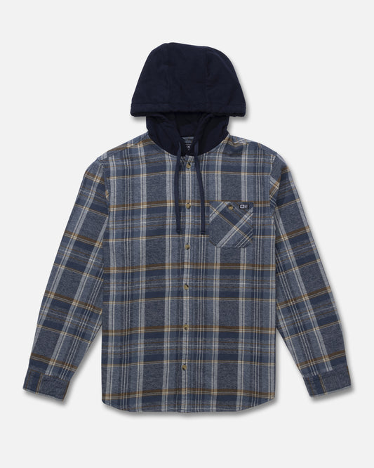 Whitewash Hooded Flannel - Midnight Navy