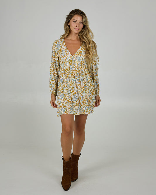 Hidden Ditsy Ls Dress - Honey