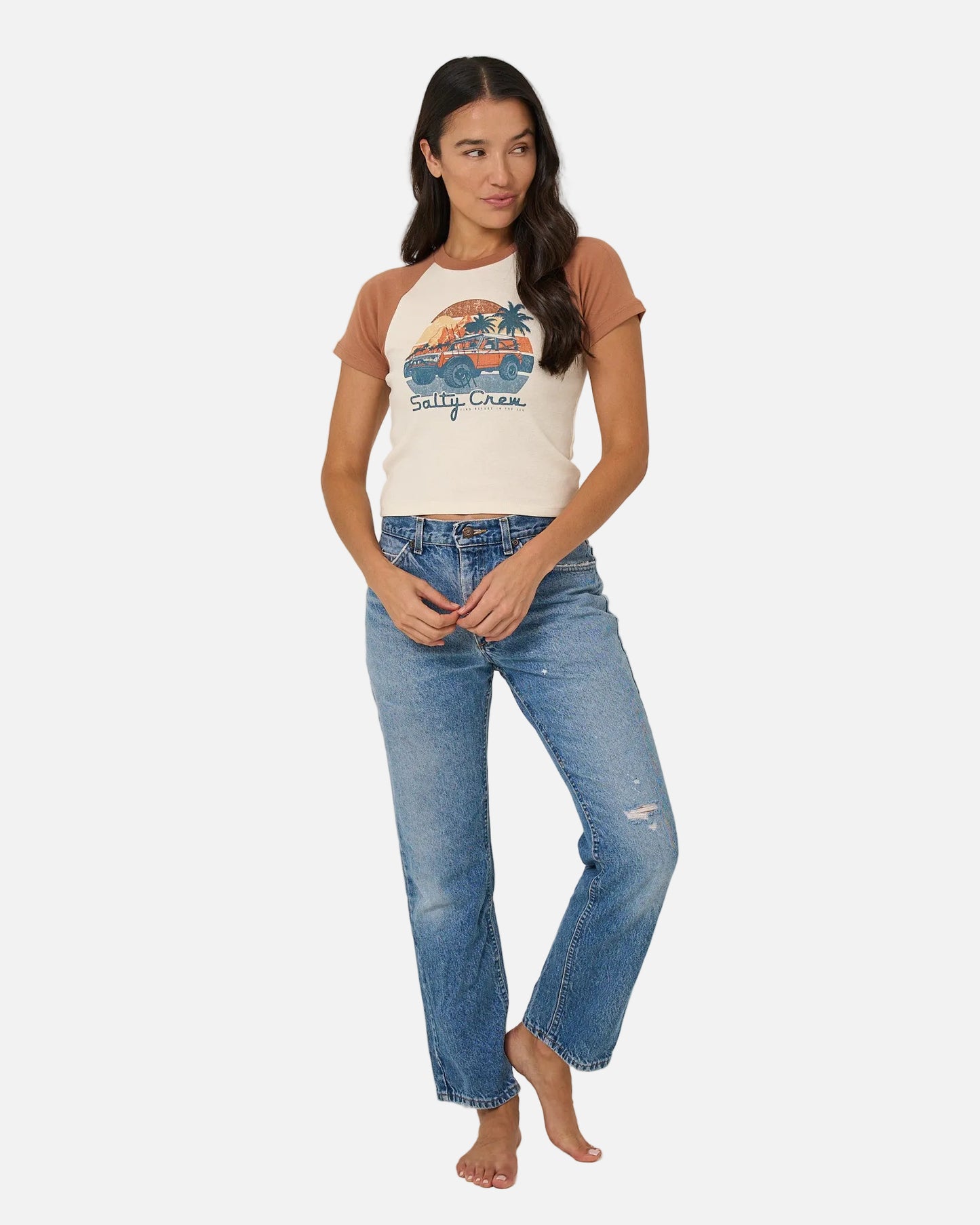 Drive To The Sea Raglan T - Mocha