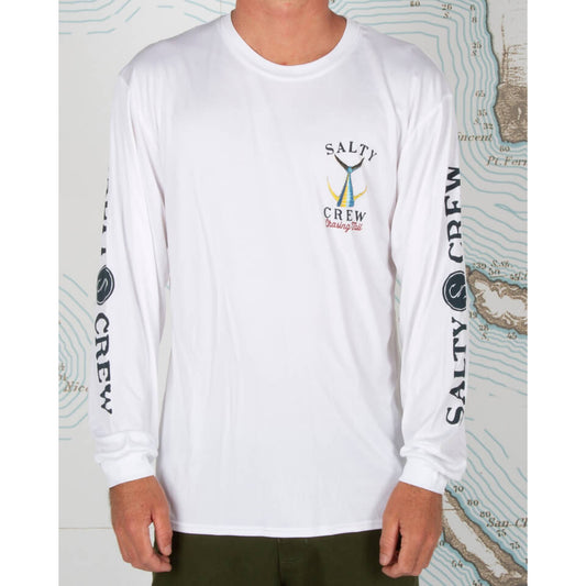 Salty crew Men's Sun Protection TAILED L/S Tech Tee Rashguard in White
