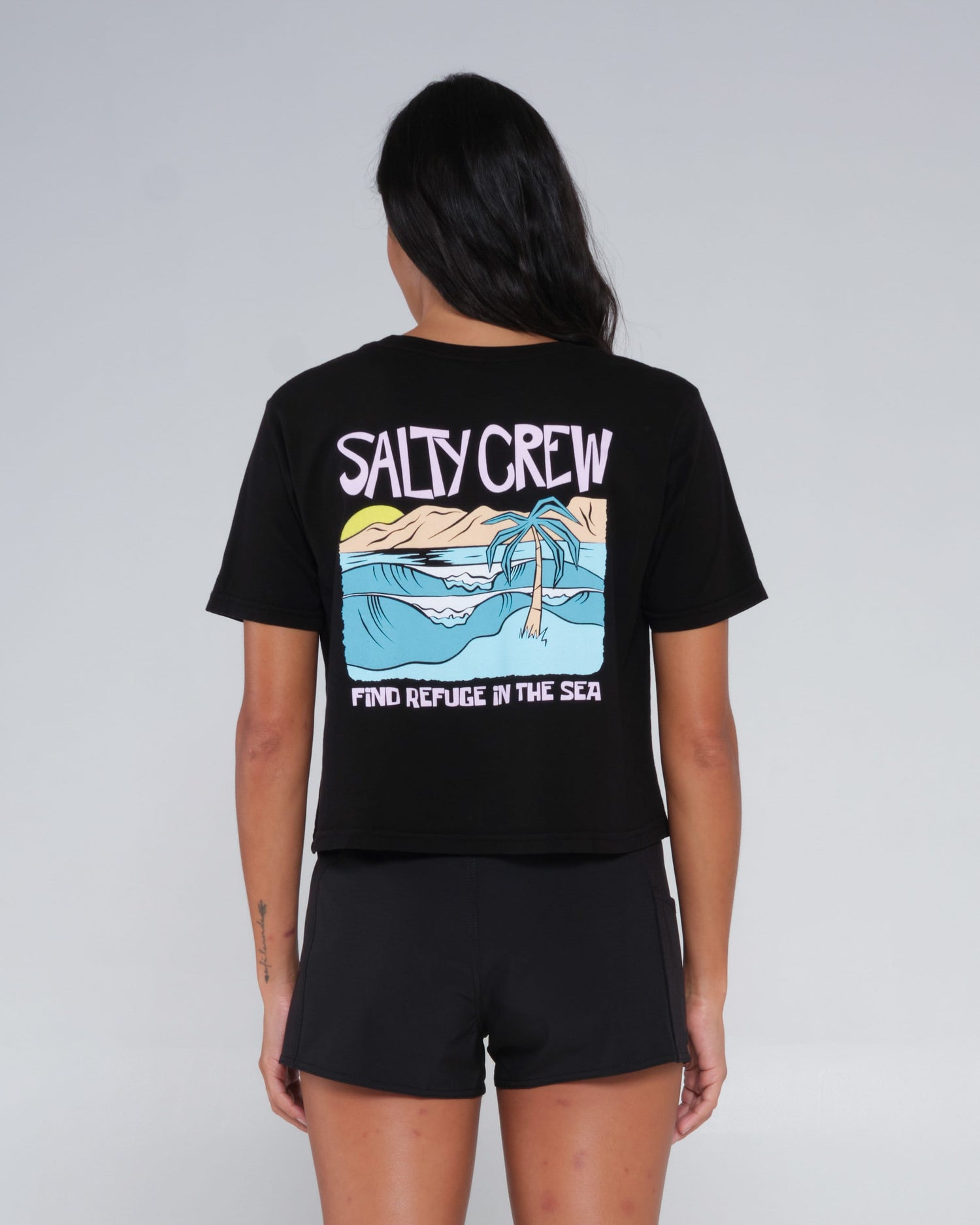 Salty crew T-SHIRTS S/S POSTCARD CROP TEE - Black in Black