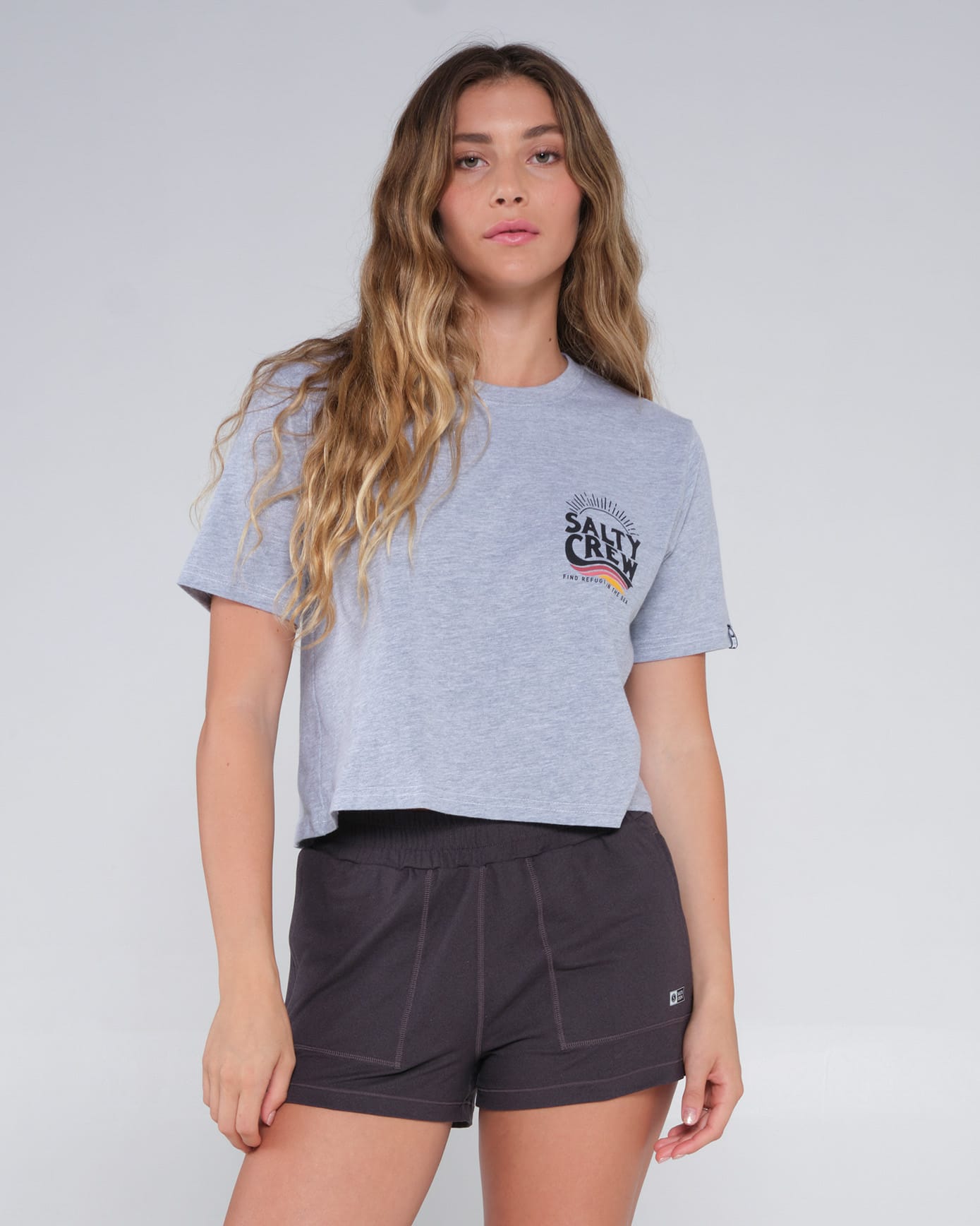 Salty crew T-SHIRTS S/S THE WAVE CROP TEE - Athletic Heather in Athletic Heather