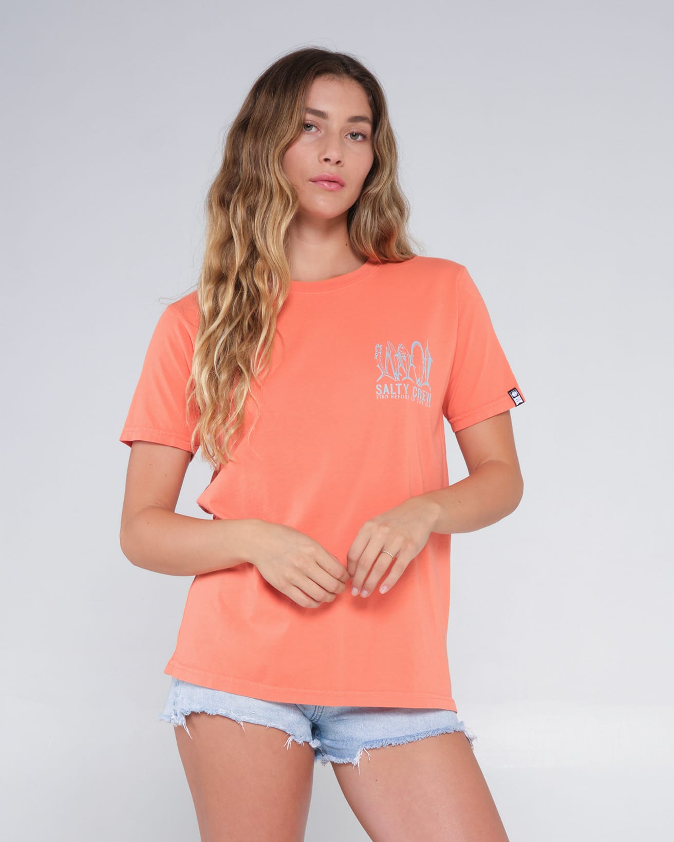 Salty crew T-SHIRTS S/S LINE UP BOYFRIEND TEE - Hot Coral in Hot Coral