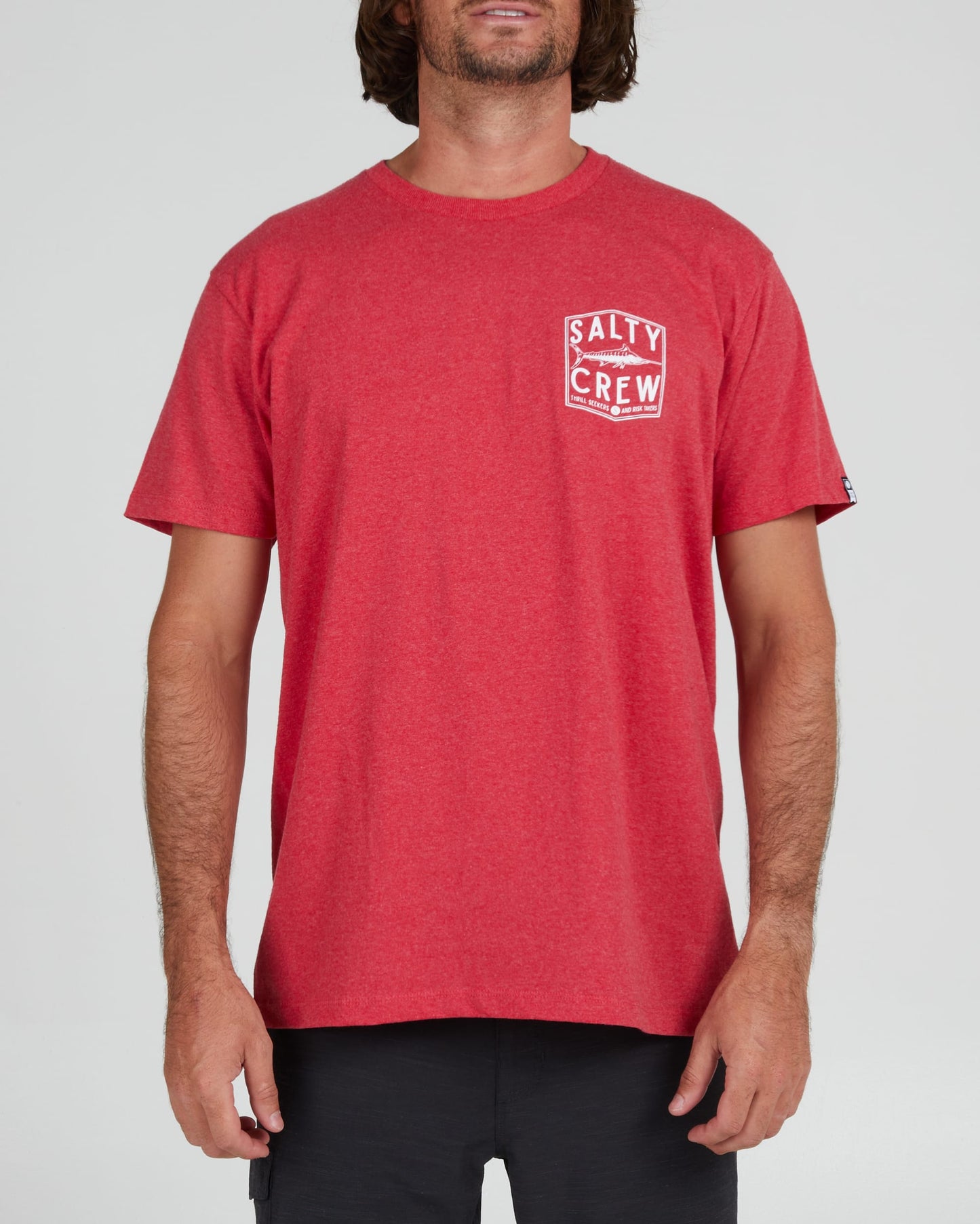 Salty crew T-SHIRTS S/S FISHERY STANDARD S/S TEE - Red Heather in Red Heather