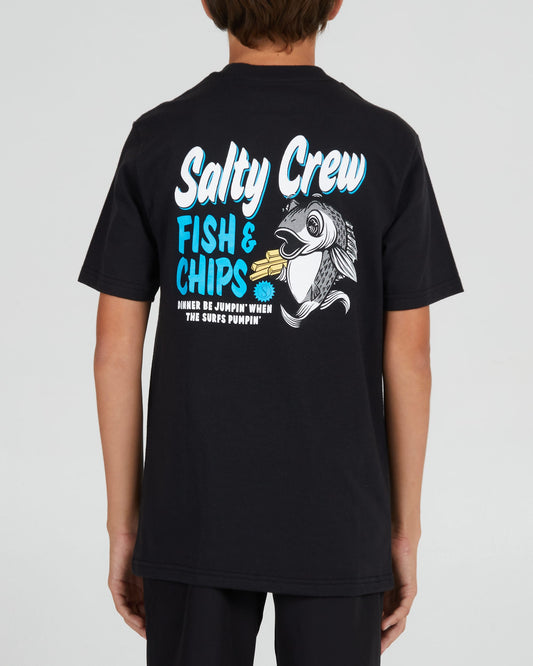 Salty crew T-SHIRTS S/S FISH AND CHIPS BOYS S/S TEE - Black en Black