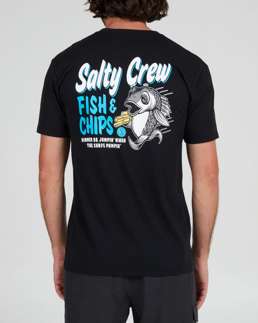 Salty crew T-SHIRTS S/S FISH AND CHIPS PREMIUM S/S TEE - Black en Black