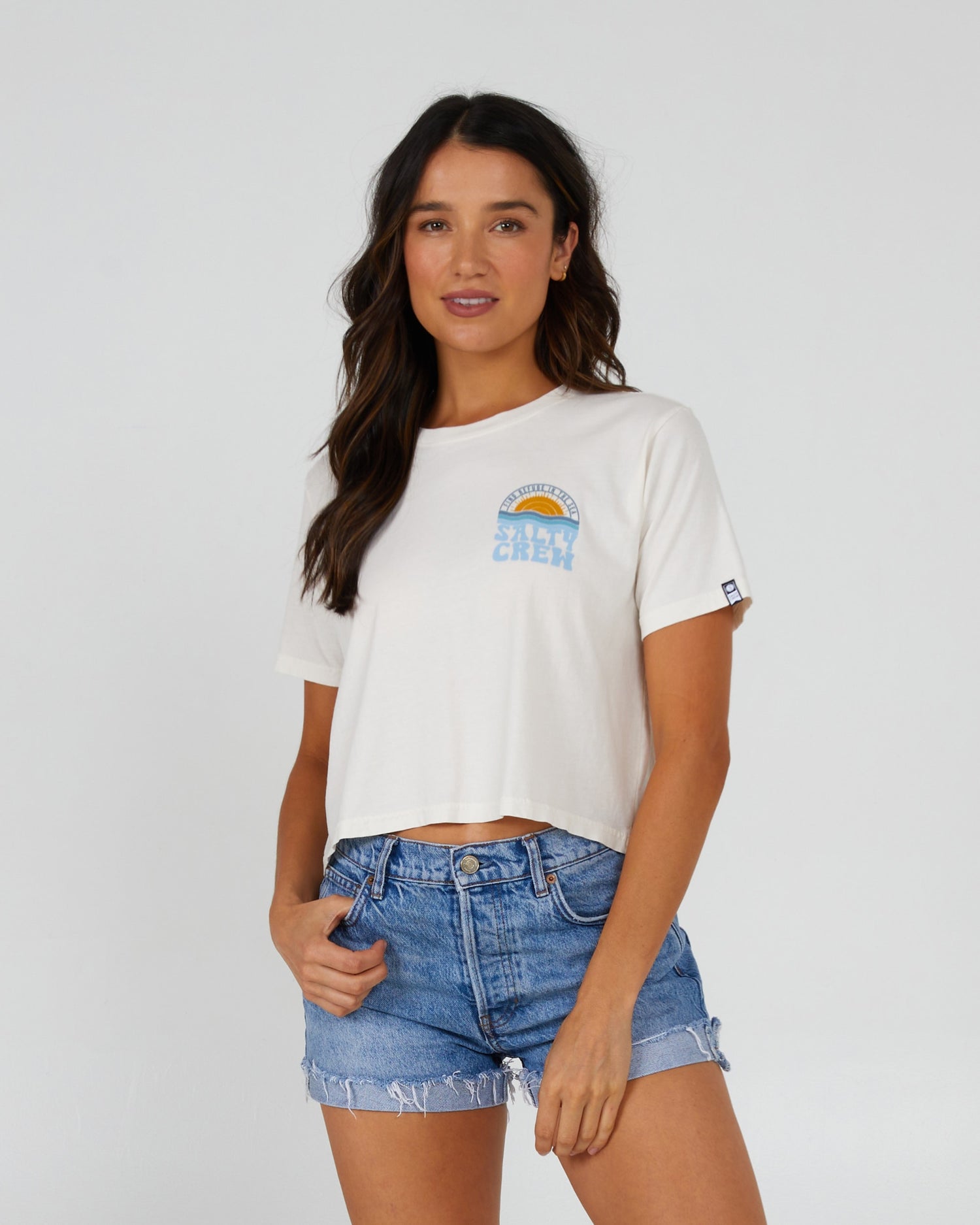 Salty Crew Dames - Sundown Crop Tee - Uit White