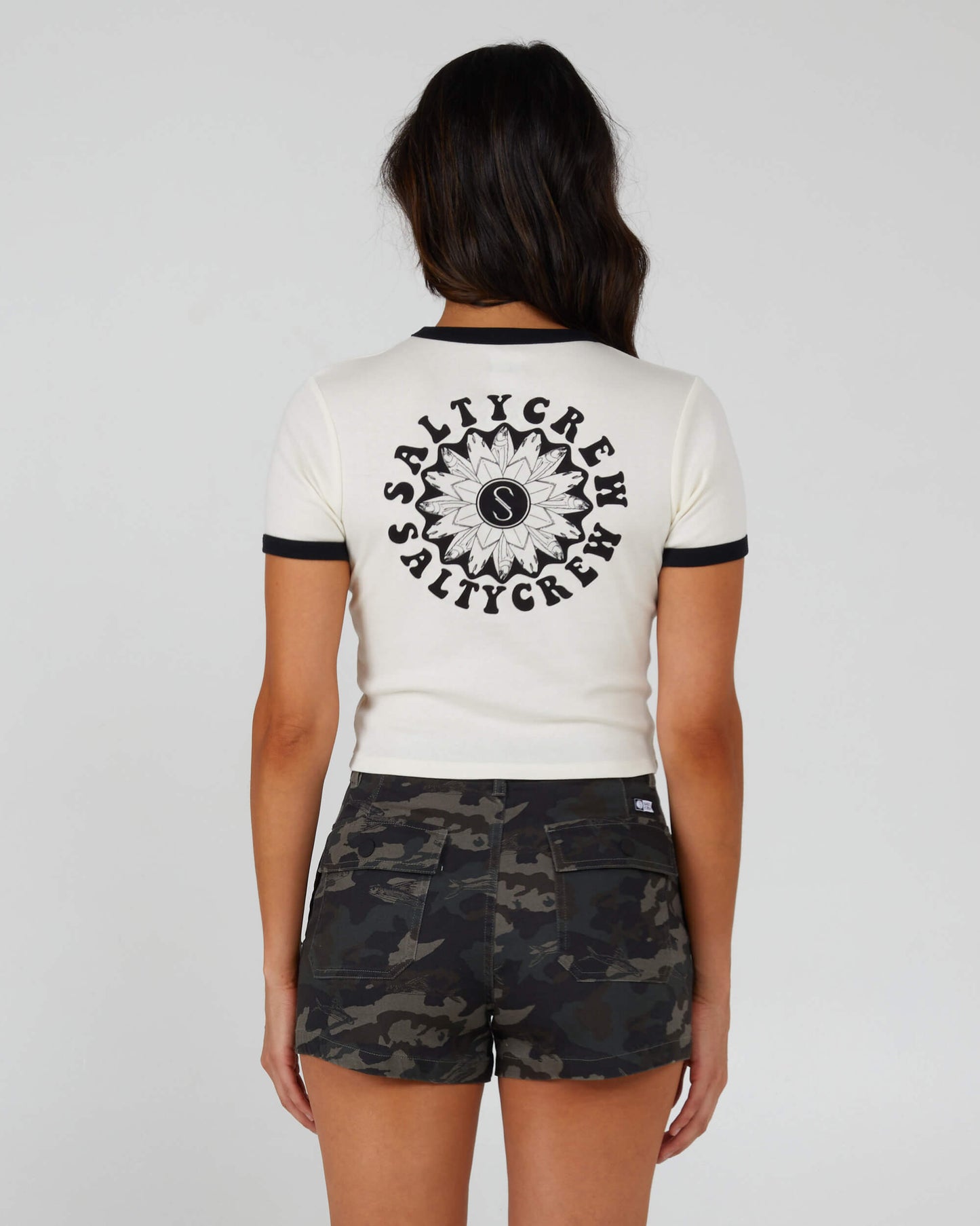 Salty Crew Donna - Flower Power Ringer - Off White/Black