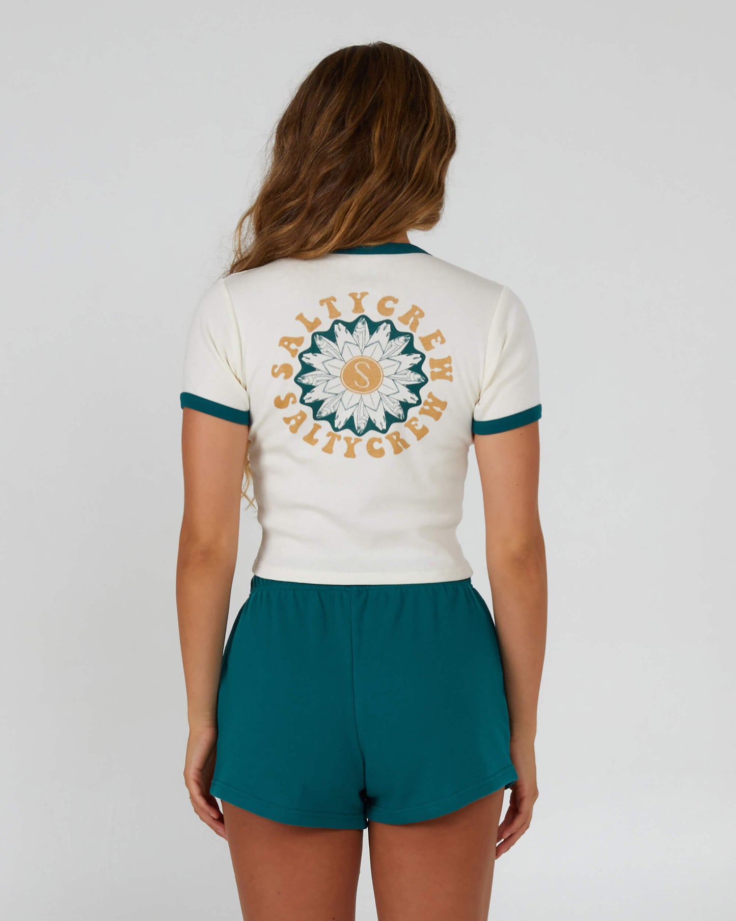 Salty Crew Dames - Flower Power Ringer - Off White/Kelp