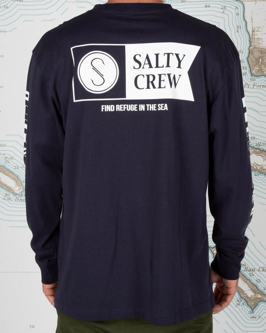 Salty crew Men's Long Sleeves Alpha Premium Navy L/S Tee in Navy
