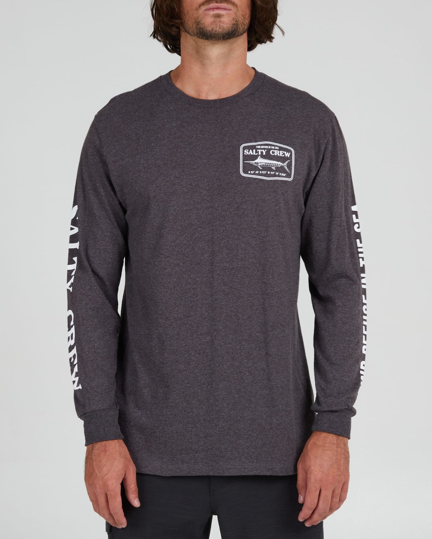 Salty crew T-SHIRTS L/S STEALTH STANDARD L/S TEE - CHARCOAL HEATHER in CHARCOAL HEATHER
