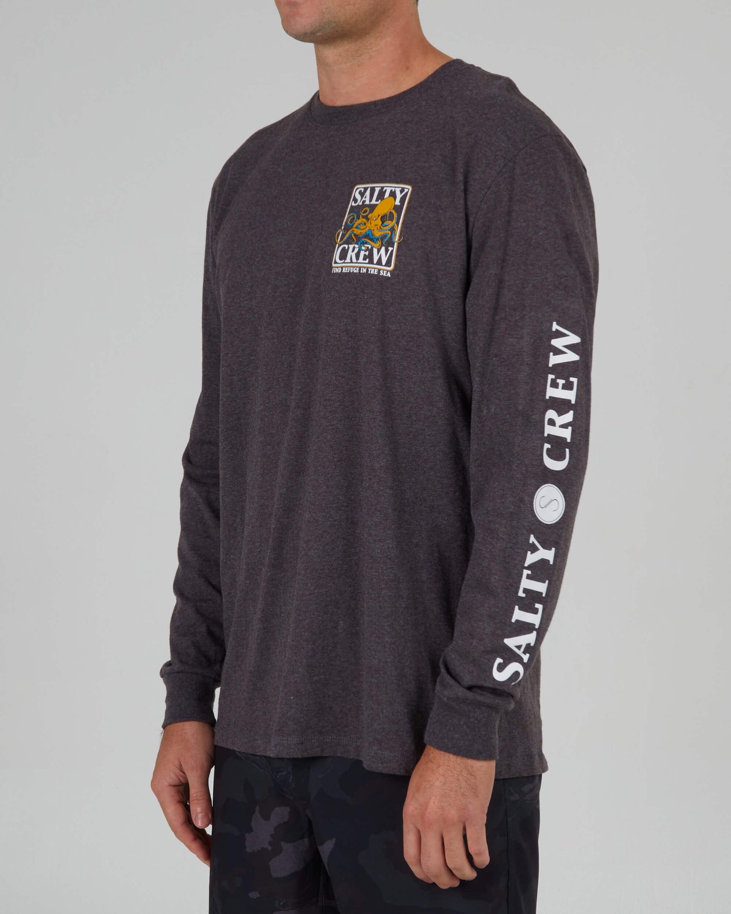 Salty crew T-SHIRTS L/S Ink Slinger Standard L/S Tee - Charcoal Heather in CHARCOAL HEATHER