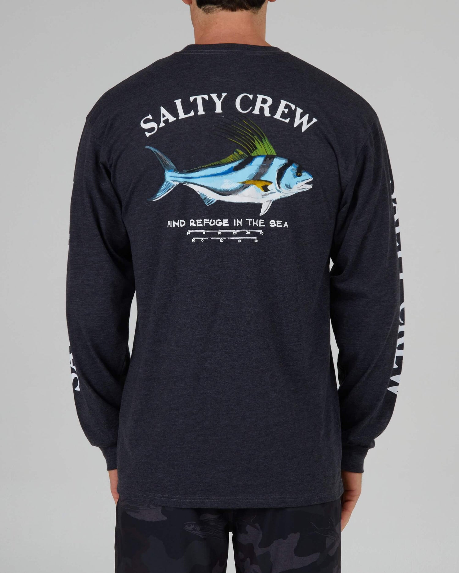 Salty crew T-SHIRTS L/S Rooster Premium L/S Tee - Charcoal Heather in CHARCOAL HEATHER