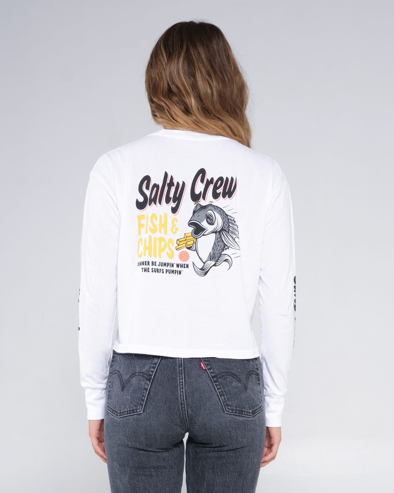 Salty crew T-SHIRTS L/S FISH N CHIPS LS CROP - White in White