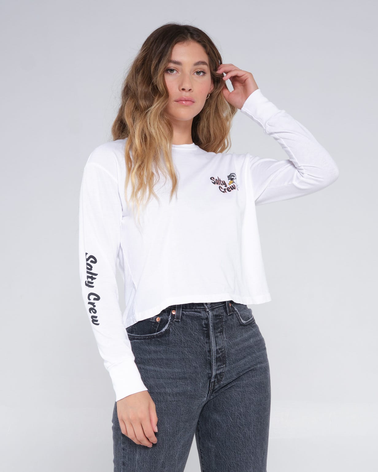 Salty crew T-SHIRTS L/S FISH N CHIPS LS CROP - White in White