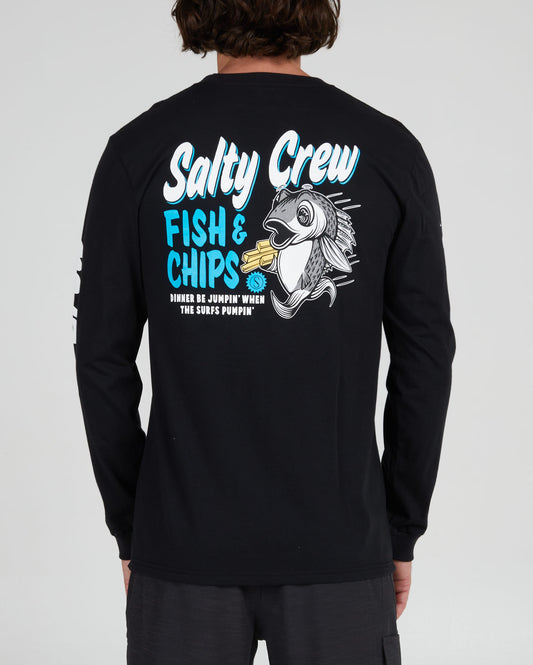 Salty crew T-SHIRTS L/S FISH AND CHIPS PREMIUM L/S TEE - Black en Black