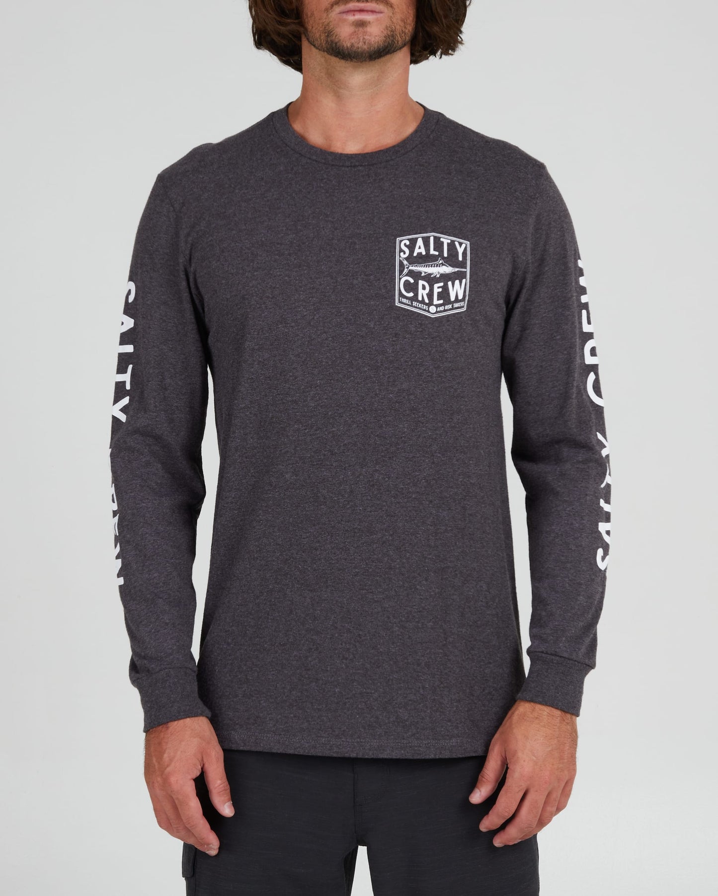 Salty crew T-SHIRTS L/S FISHERY STANDARD L/S TEE - Charcoal Heather in Charcoal Heather