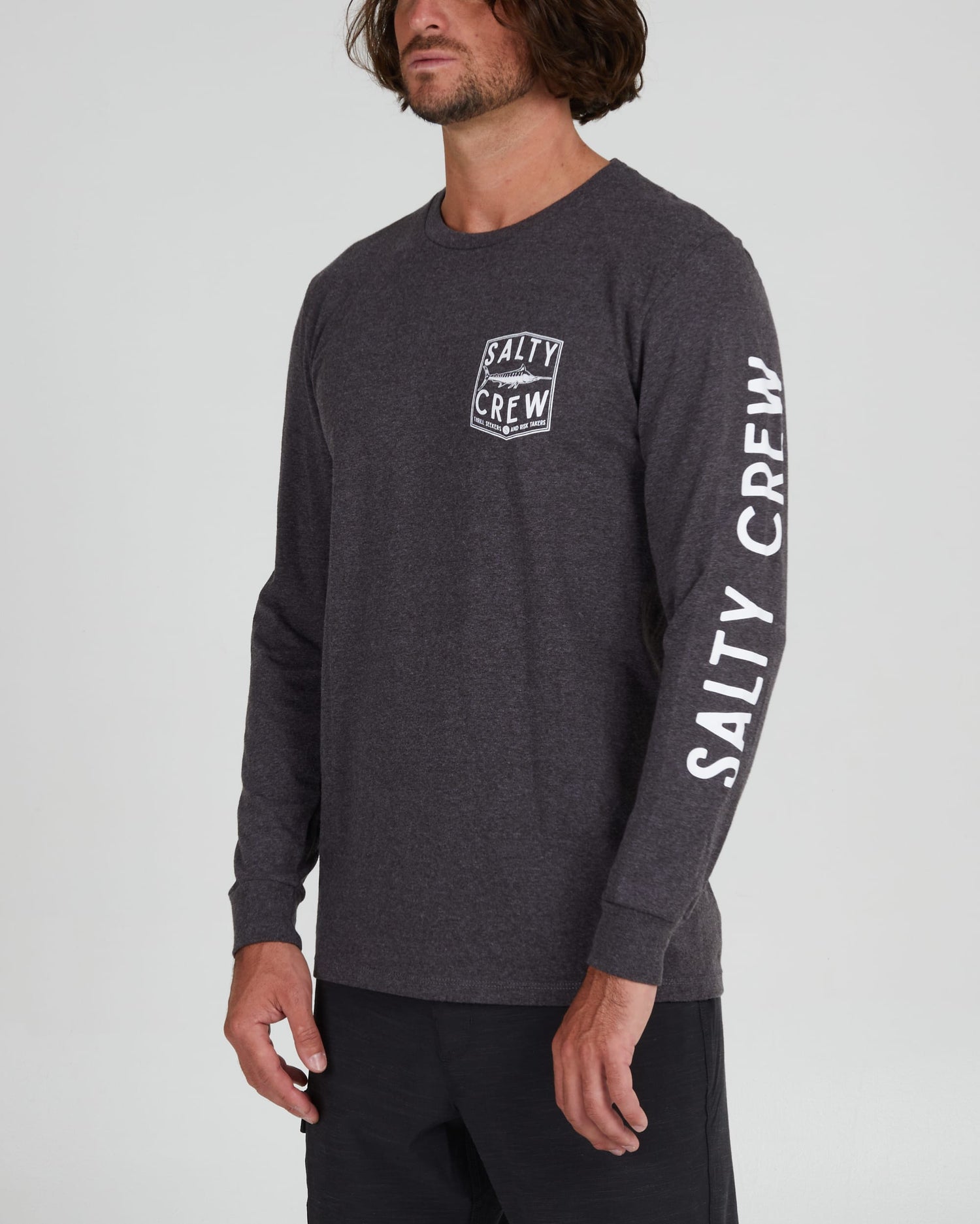 Salty crew T-SHIRTS L/S FISHERY STANDARD L/S TEE - Charcoal Heather in Charcoal Heather