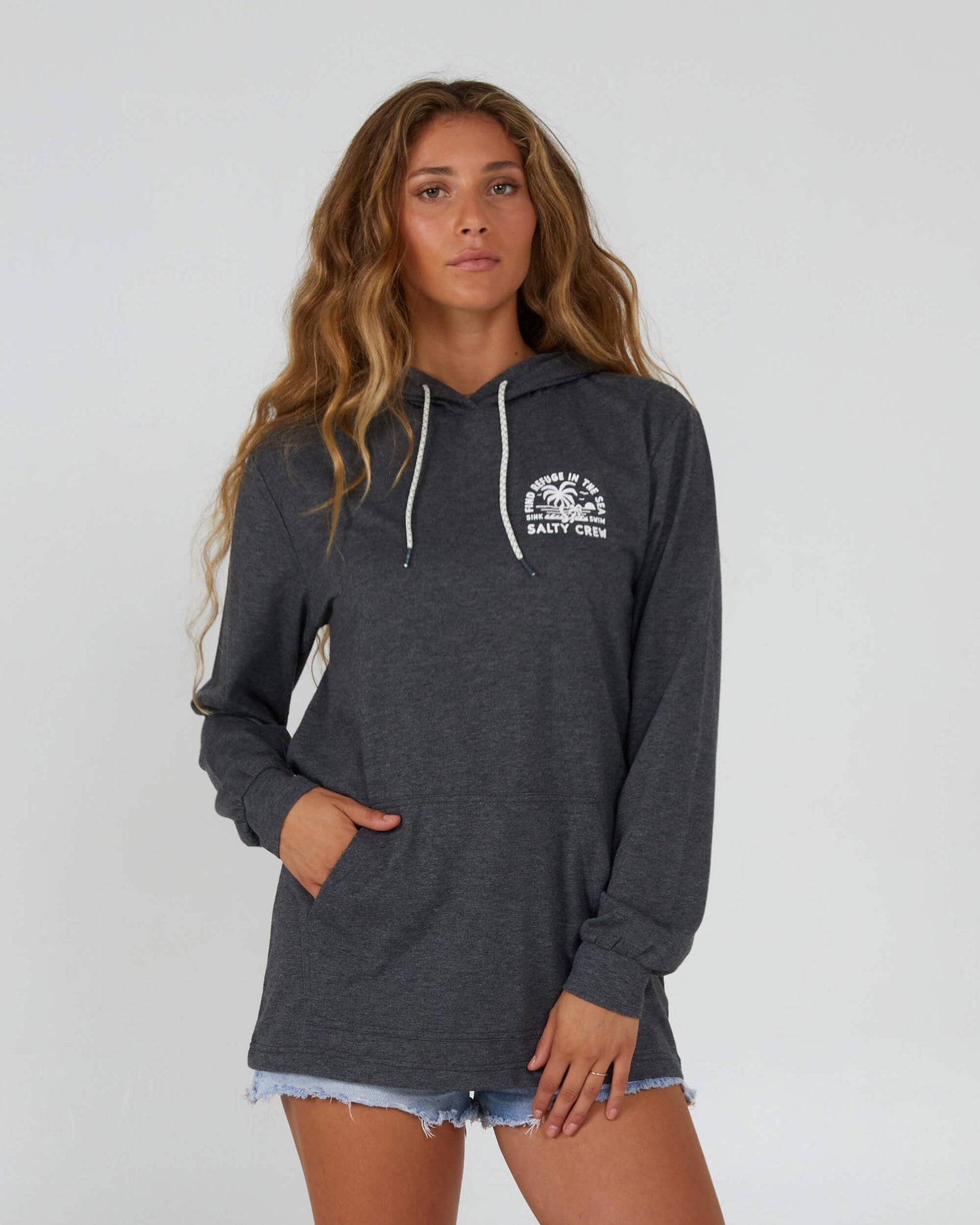 Salty Crew Dames - Goede Tijden Hooded Tech Tee - Charcoal