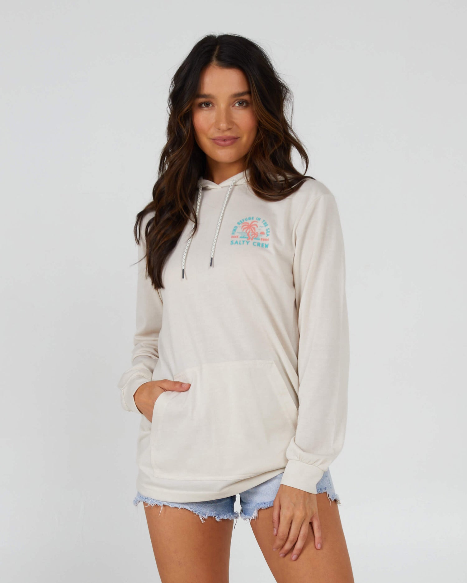 Salty Crew Dames - Goede Tijden Hooded Tech Tee - Vintage White