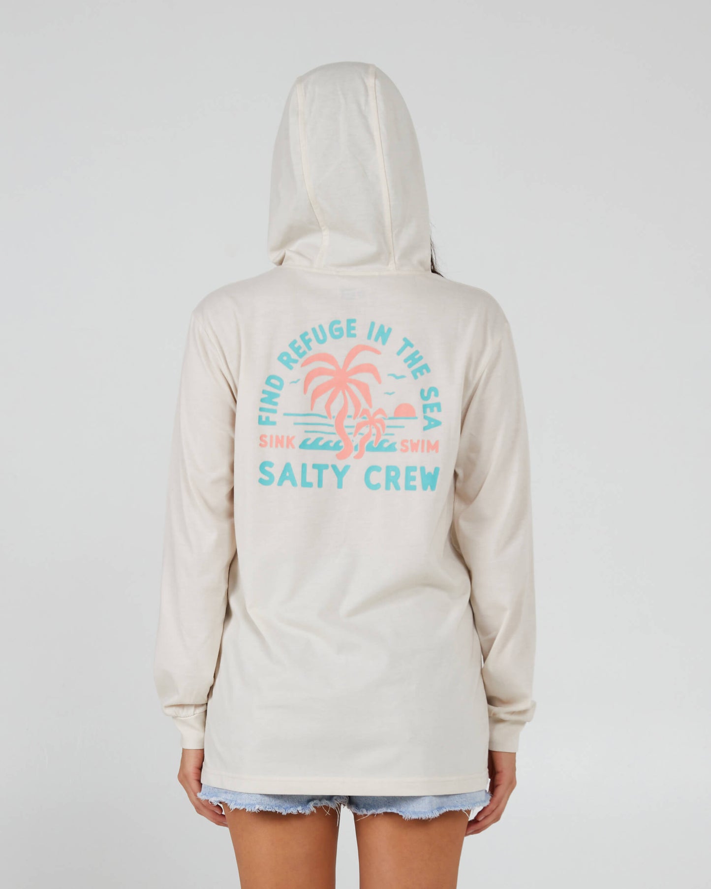 Salty Crew Dames - Goede Tijden Hooded Tech Tee - Vintage White