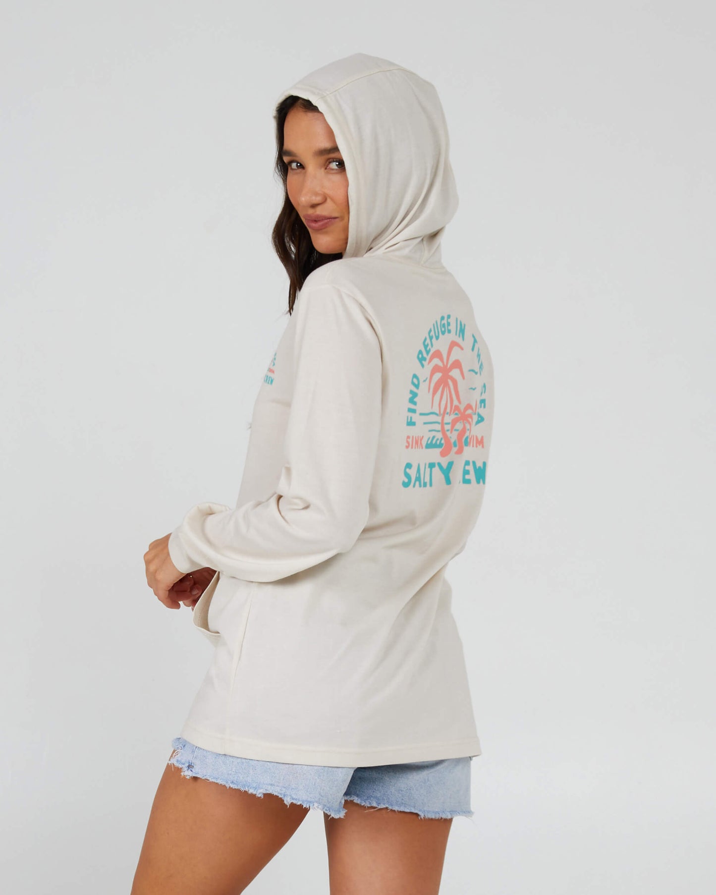 Salty Crew Dames - Goede Tijden Hooded Tech Tee - Vintage White