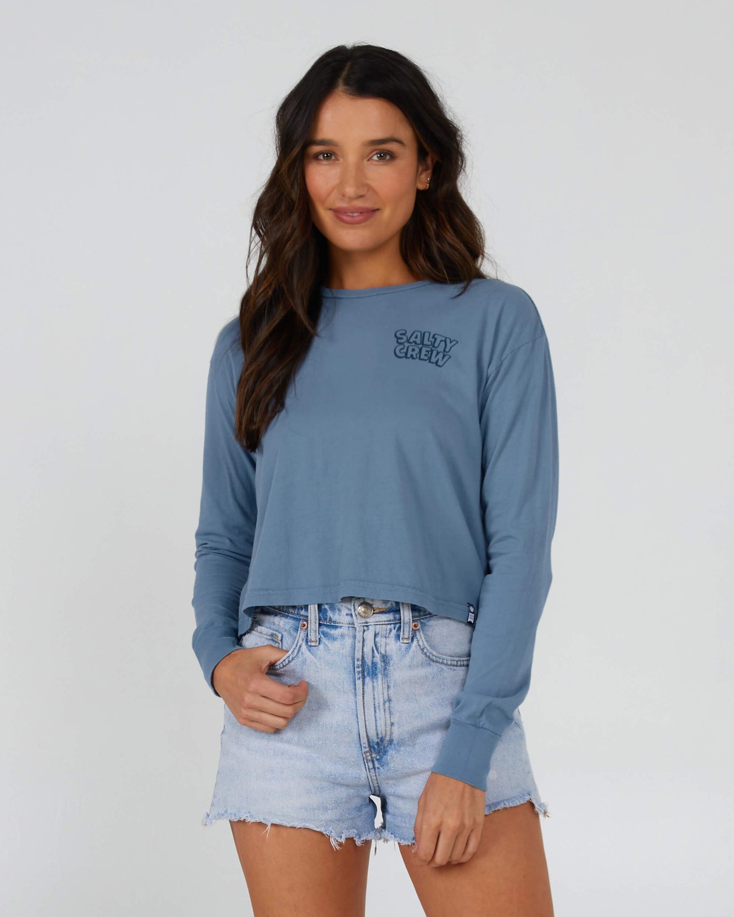 Salty Crew Donna - Crop L/S Floats Your Boat Tee - Pietra blu