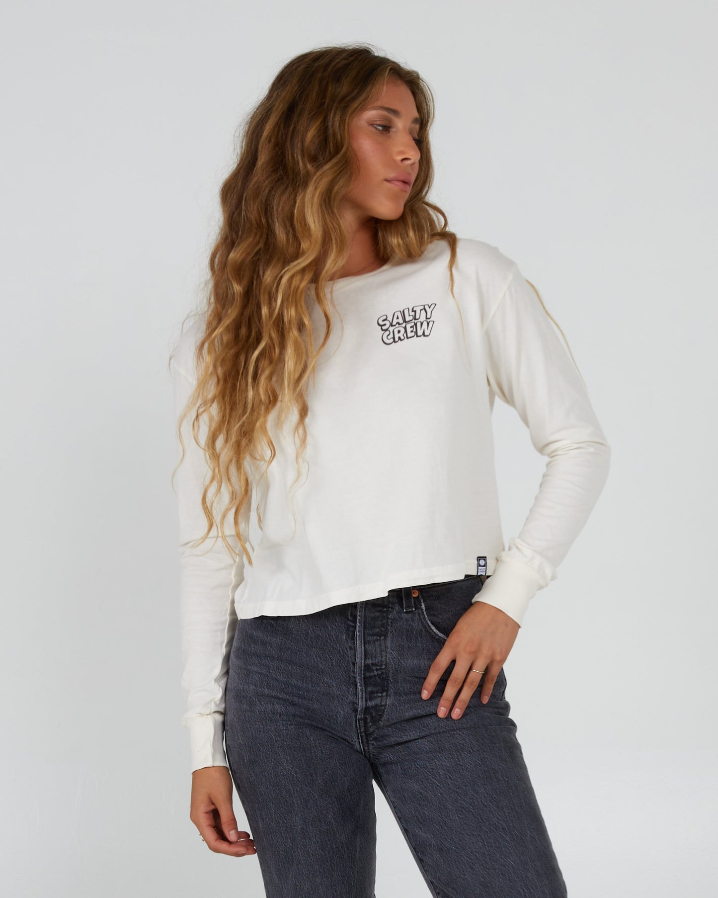 Salty Crew Donna - Crop L/S Floats Your Boat Tee - Fuori White