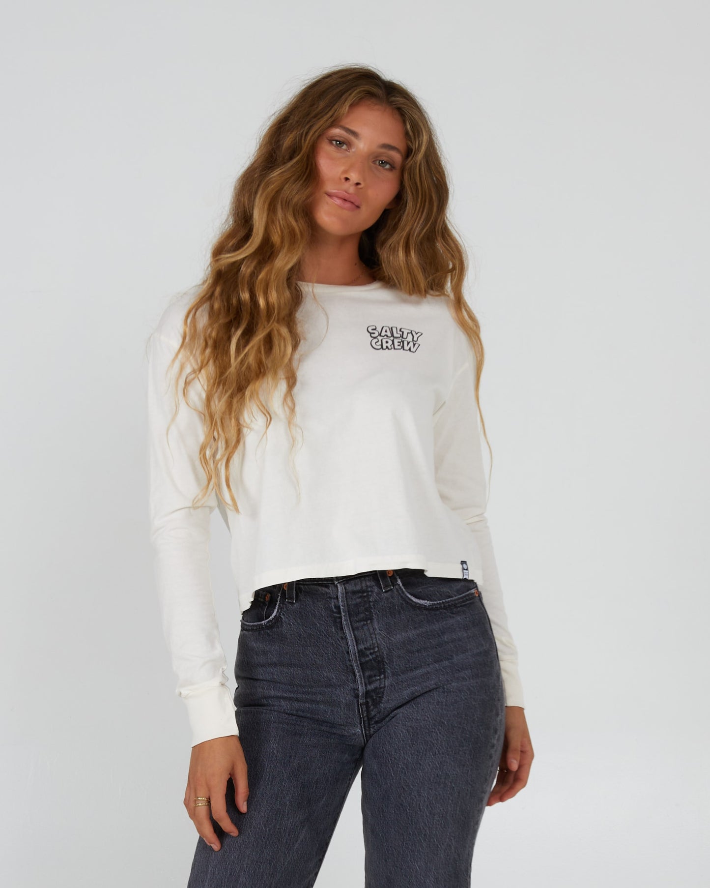 Salty Crew Donna - Crop L/S Floats Your Boat Tee - Fuori White