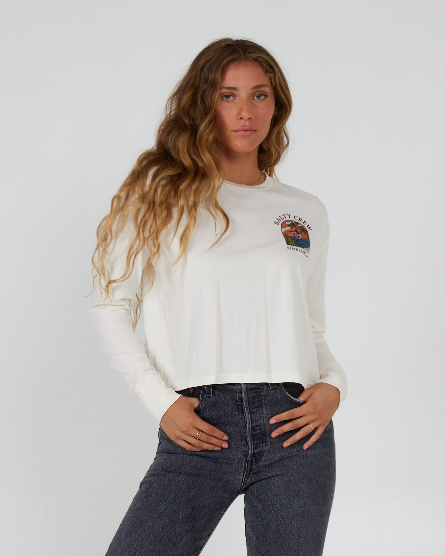 Salty Crew Womens - Sail Away L/S Crop Tee - Off White