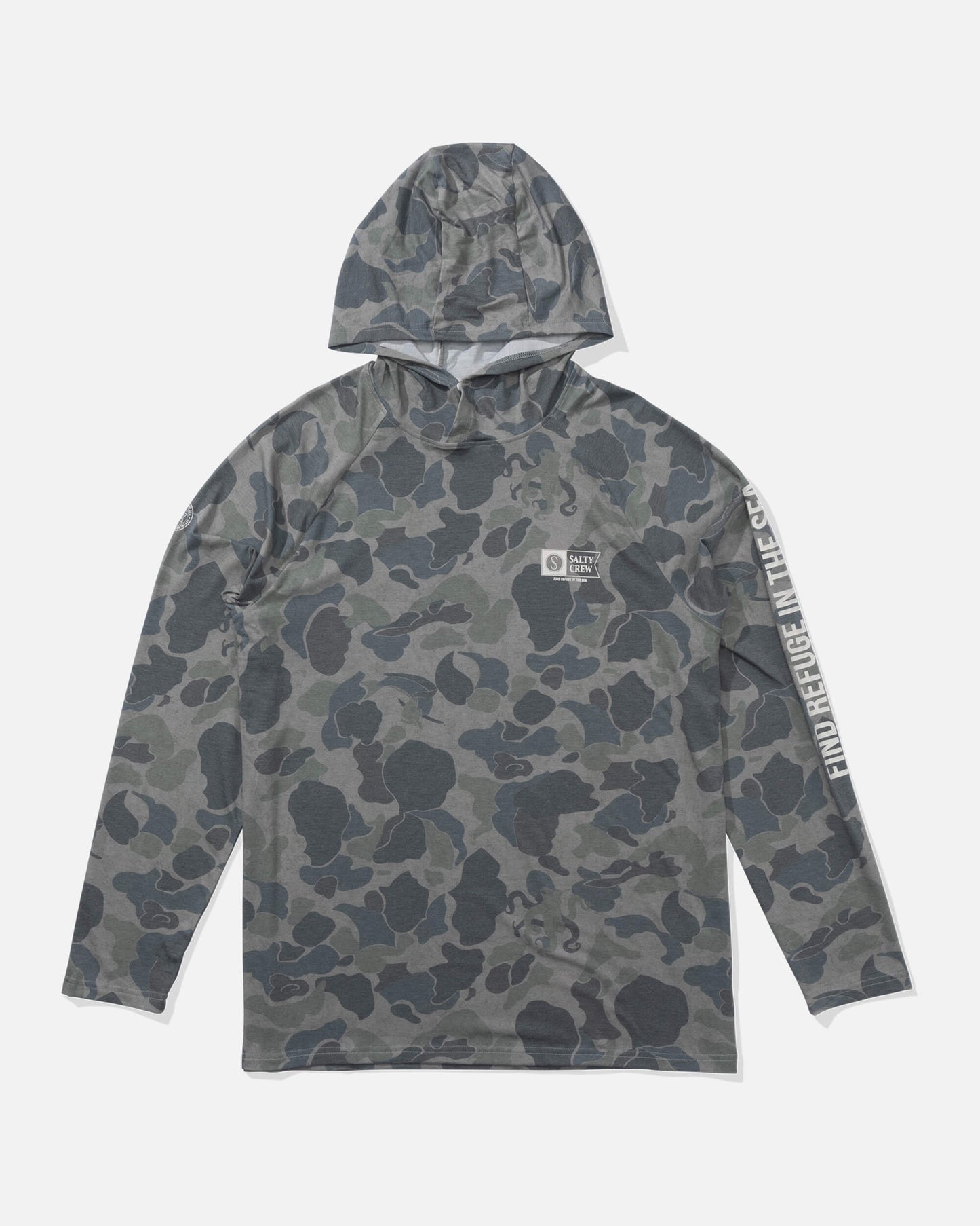 Salty crew ZON PROTECTION Mariner Hood Tech Tee - Sand Camo in Sand Camo