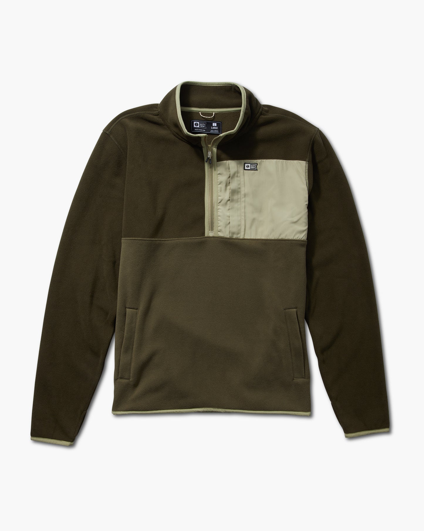 vista frontale di Swellter Mock-Neck Olive Polar Fleece