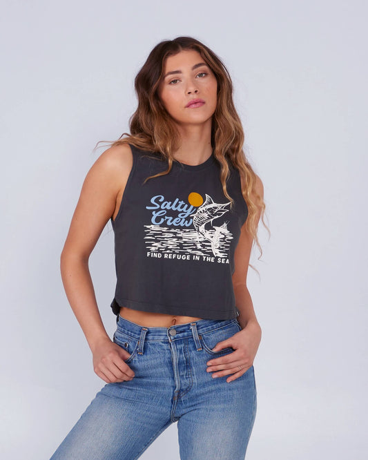 Salty Crew Womens - Jackpot Cropped Tank - Charcoal