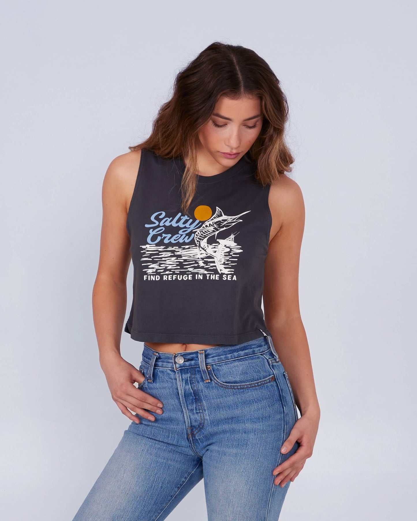 Salty Crew Dames - Jackpot Cropped Tank - Charcoal