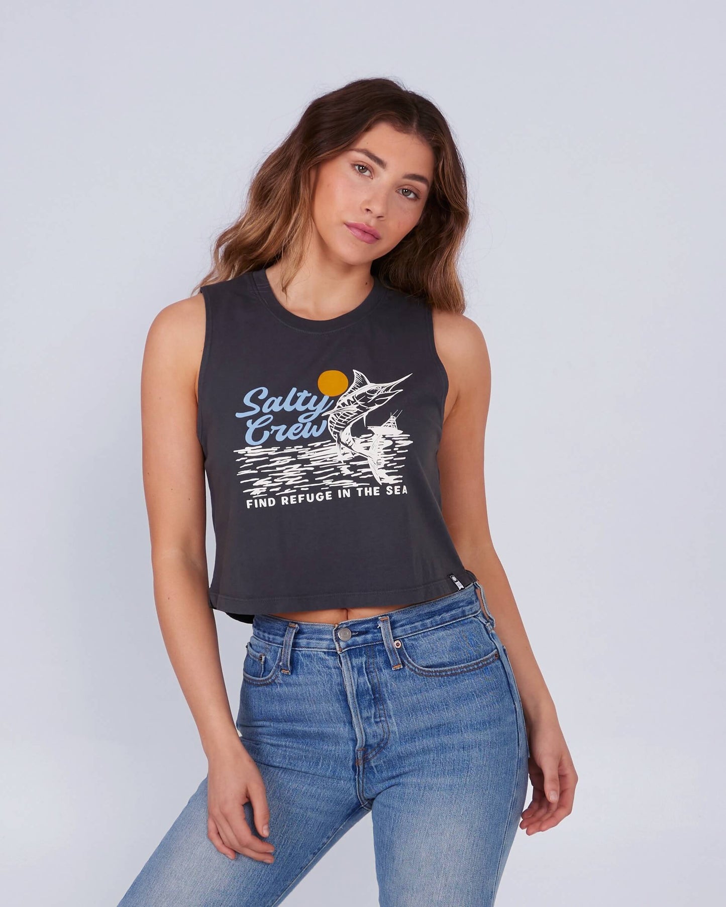 Salty Crew Mulher - Jackpot Cropped Tank - Charcoal