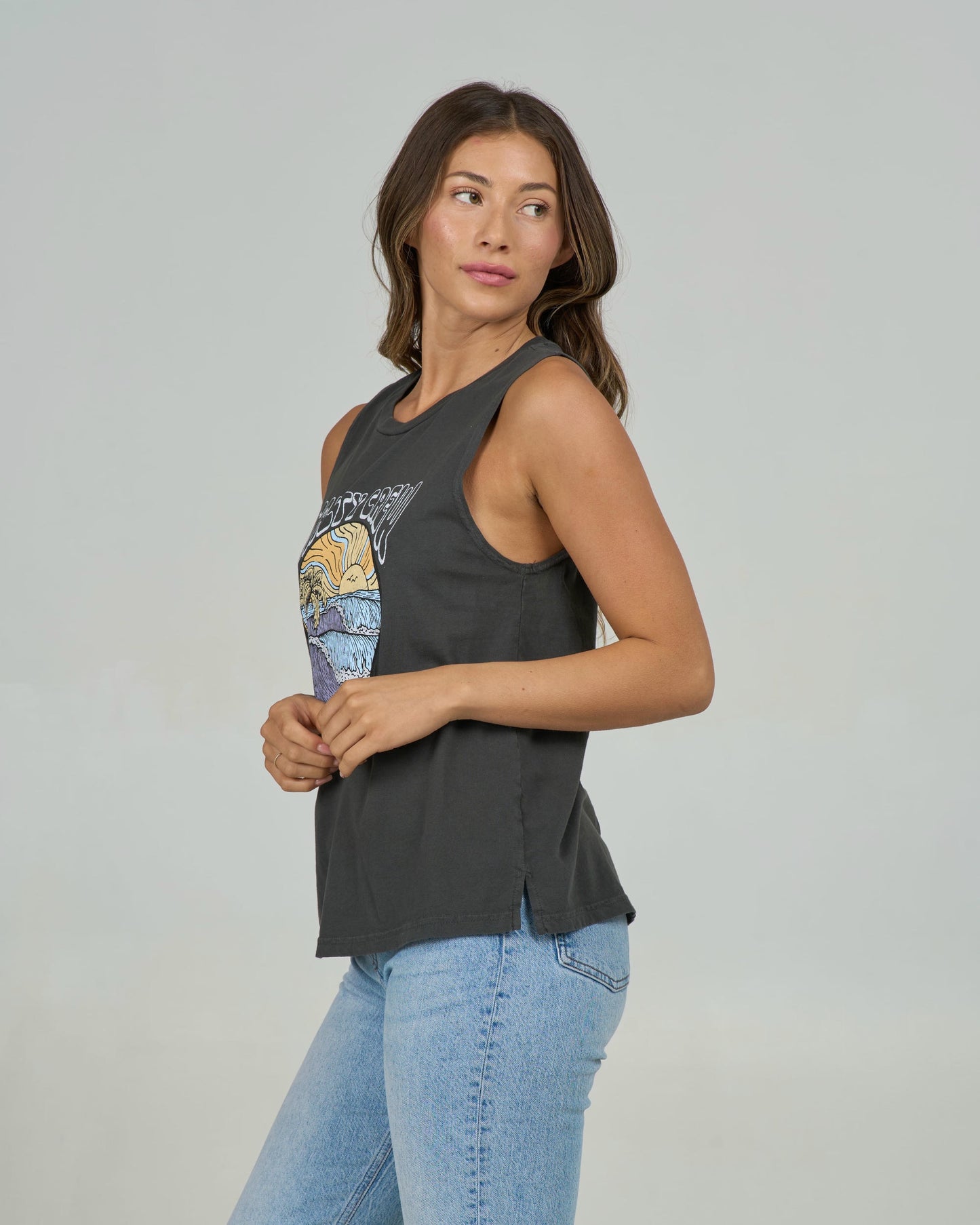 Keyhole Muscle Tank - Charcoal