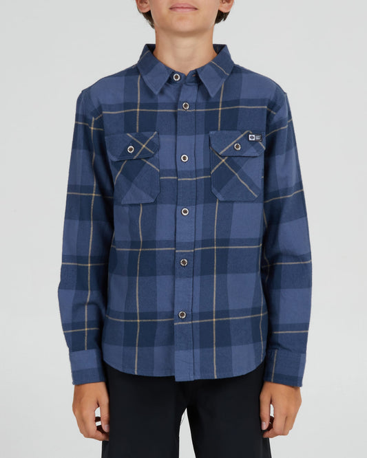 Salty crew WOVEN CHEMISES FIRST LIGHT BOYS L/S FLANNEL - NAVY/BLUE in NAVY/BLUE