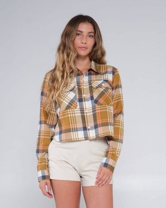 Salty crew WOVEN CAMISOLAS GOLDEN AGE CROP FLANNEL - Gold em Gold