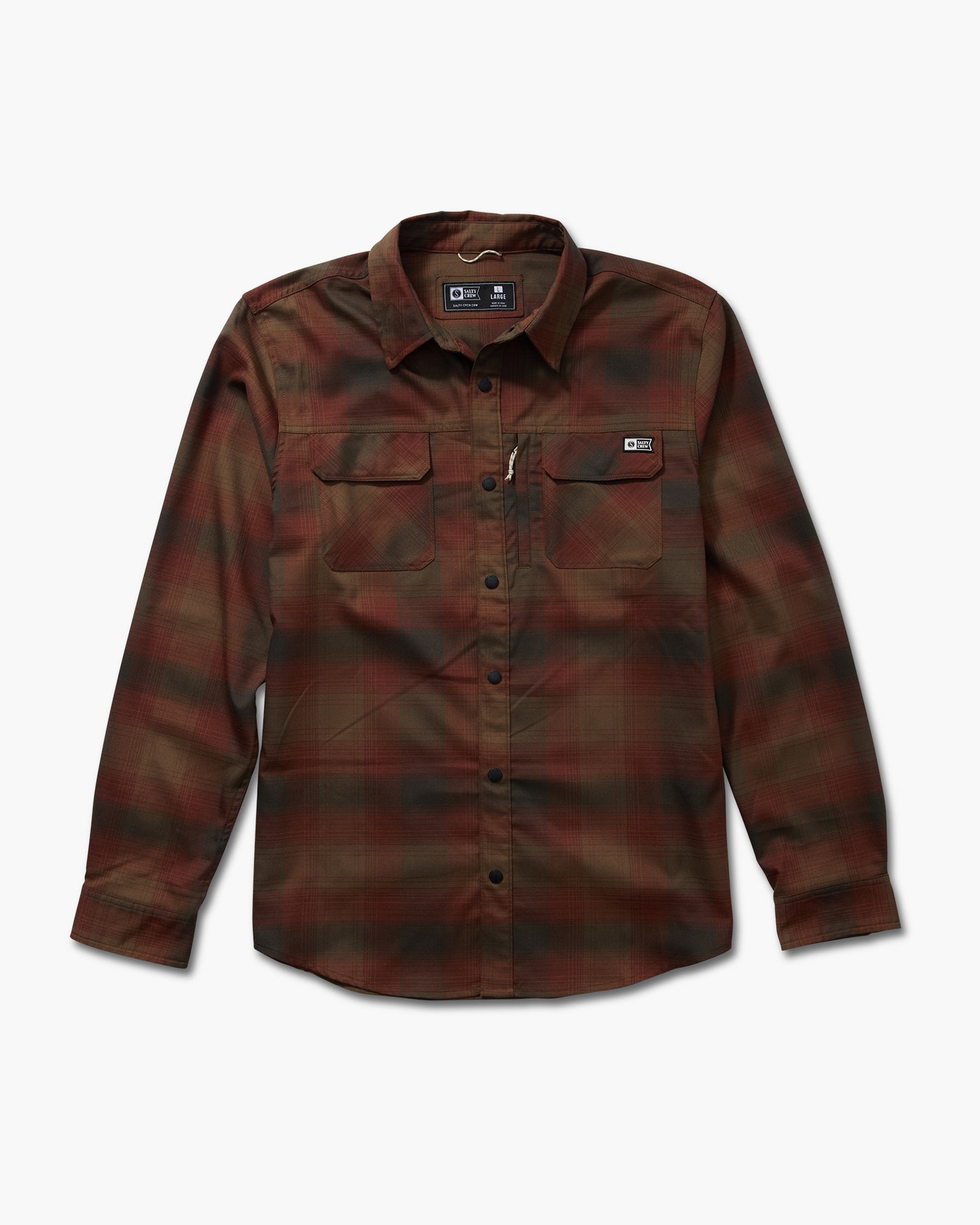 front view of Fathom Burgundy Tech Flannel