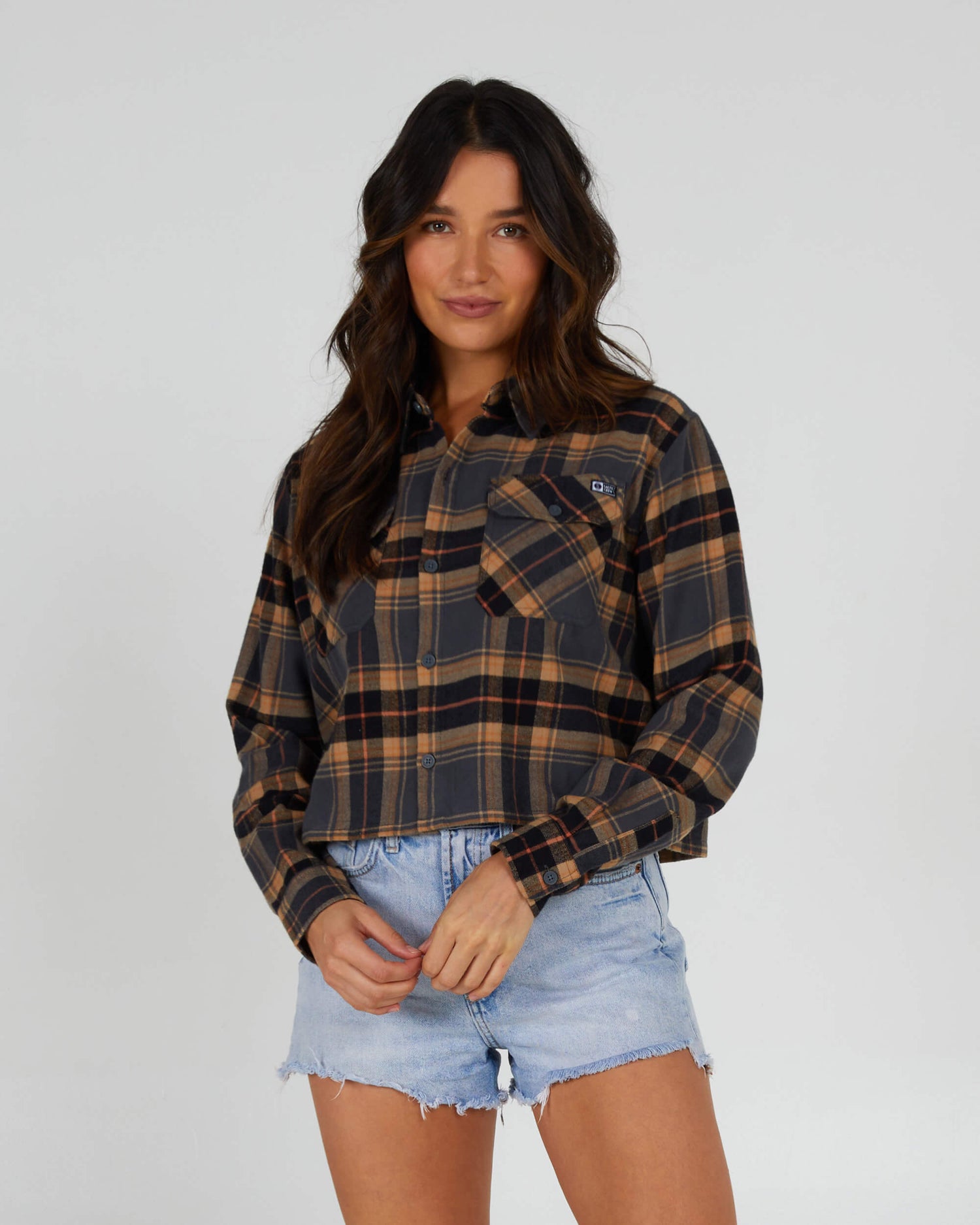 Salty Crew Dames - Stay Golden Crop Flannel - Eeuwenoud Charcoal