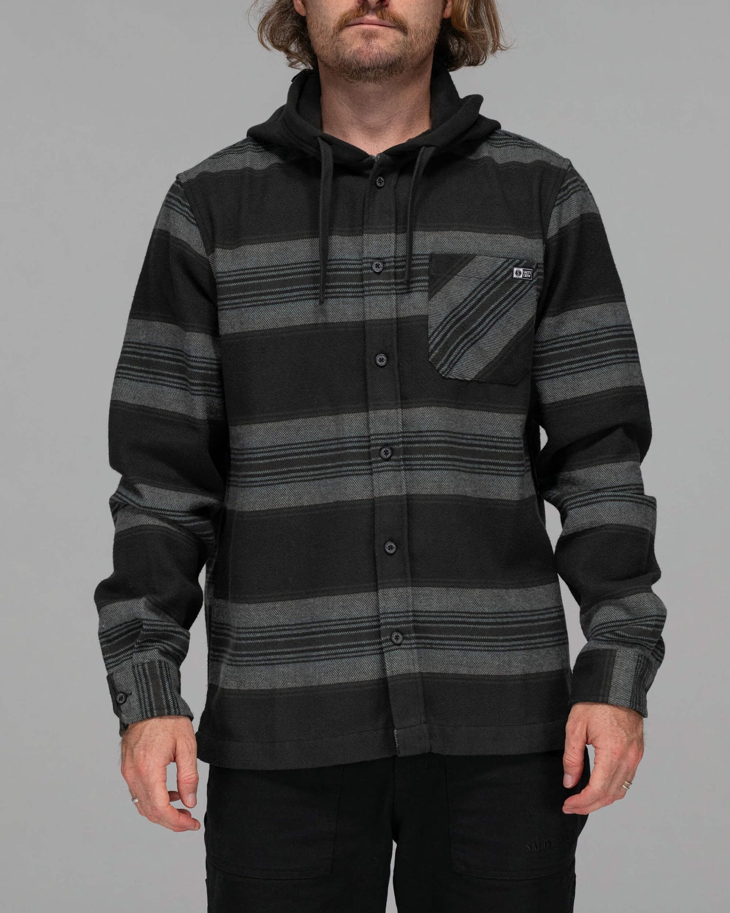 Salty crew WOVEN SHIRTS Outback Hooded L/S Flannel - Coal in Coal