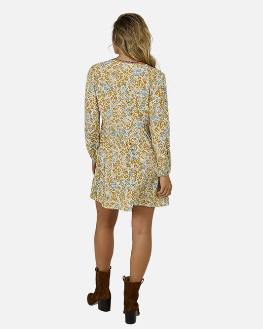Hidden Ditsy Ls Dress - Honey