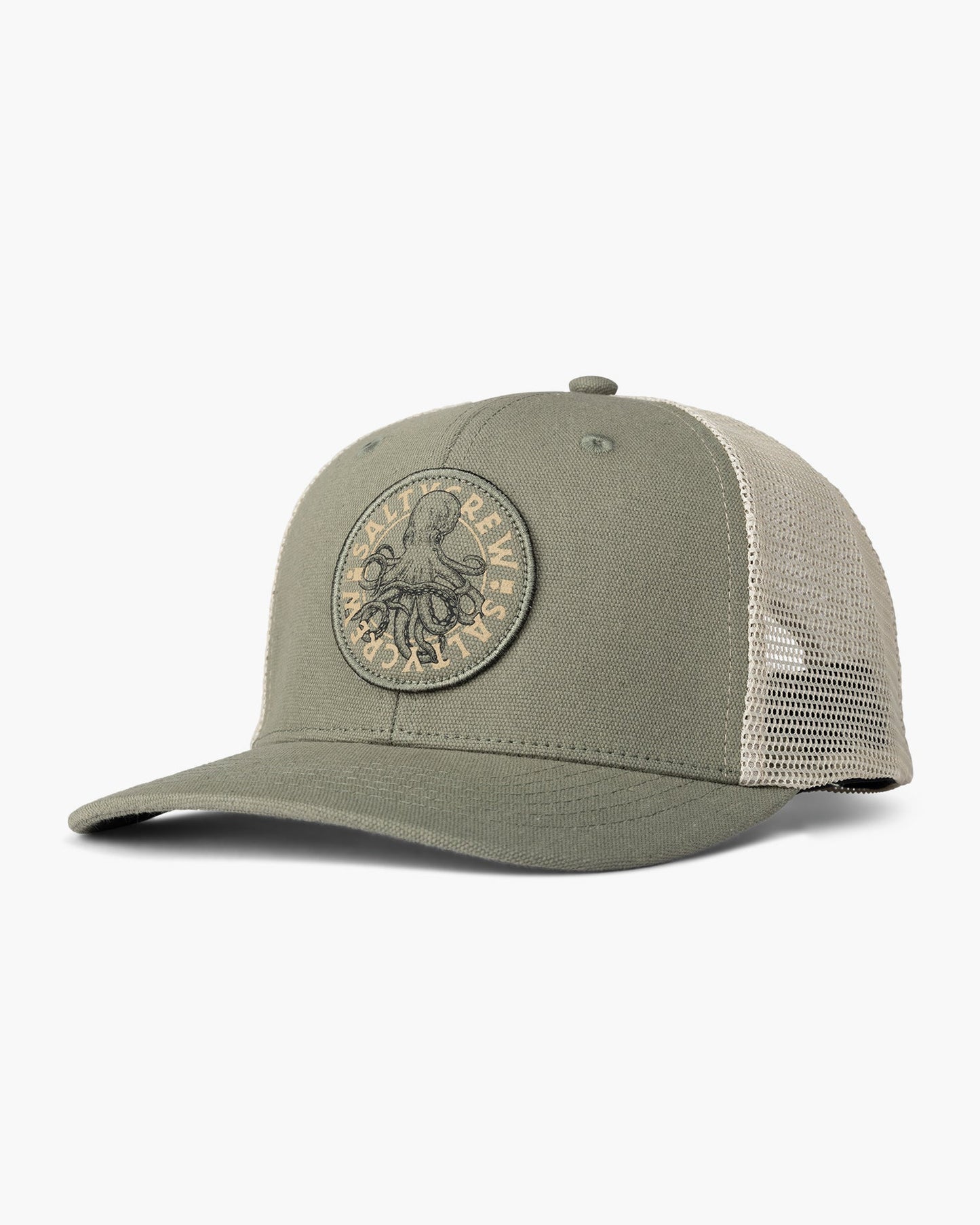 Vista frontal do Tentacles Faded Olive Retro Trucker